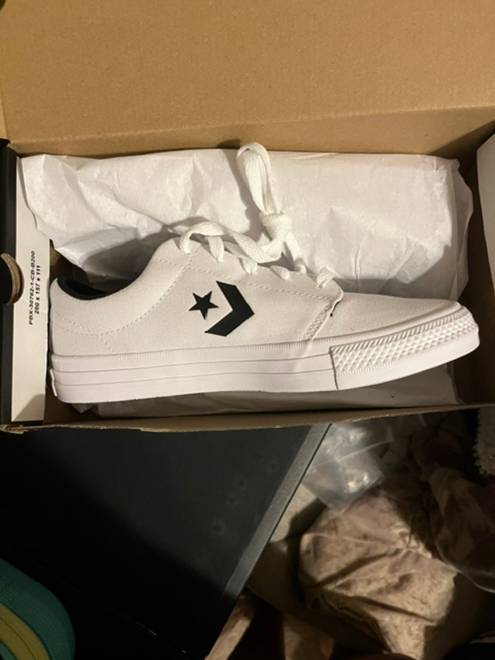 Converse Low Top Canvas Sneakers White Black Star Logo Size 6M/7.5W